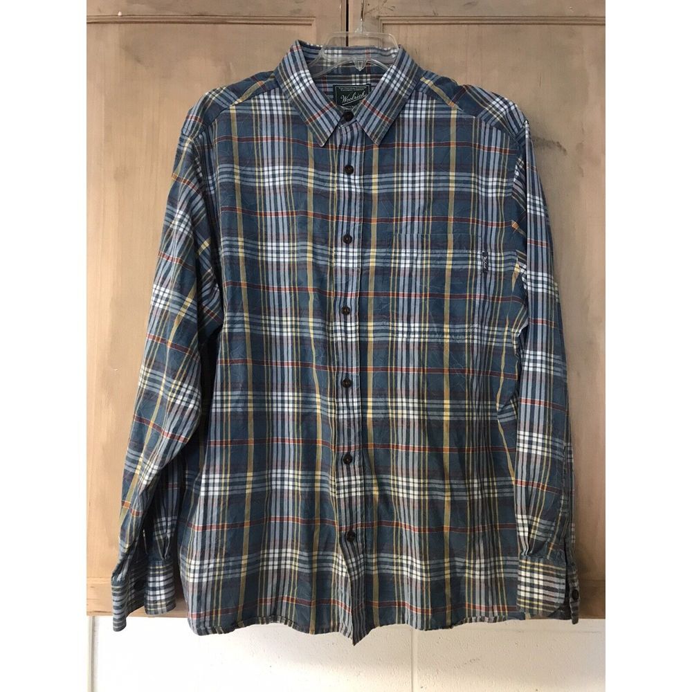 Woolrich‎ LS Button up Shirt  100%cotton XL Plaid Blue Multi Color